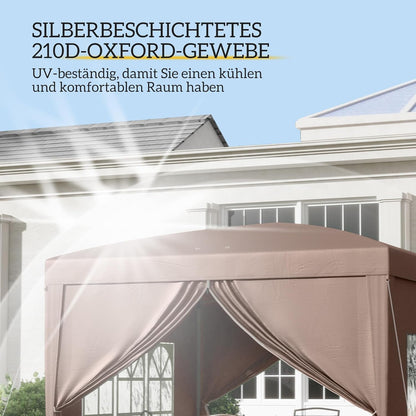 Vouwpaviljoen – Vouwtent – Partytent – Biertent – Tuinpaviljoen – Koffiekleur – Waterafstotend Tentdoek – Stabiel Poedergecoat Stalen Frame