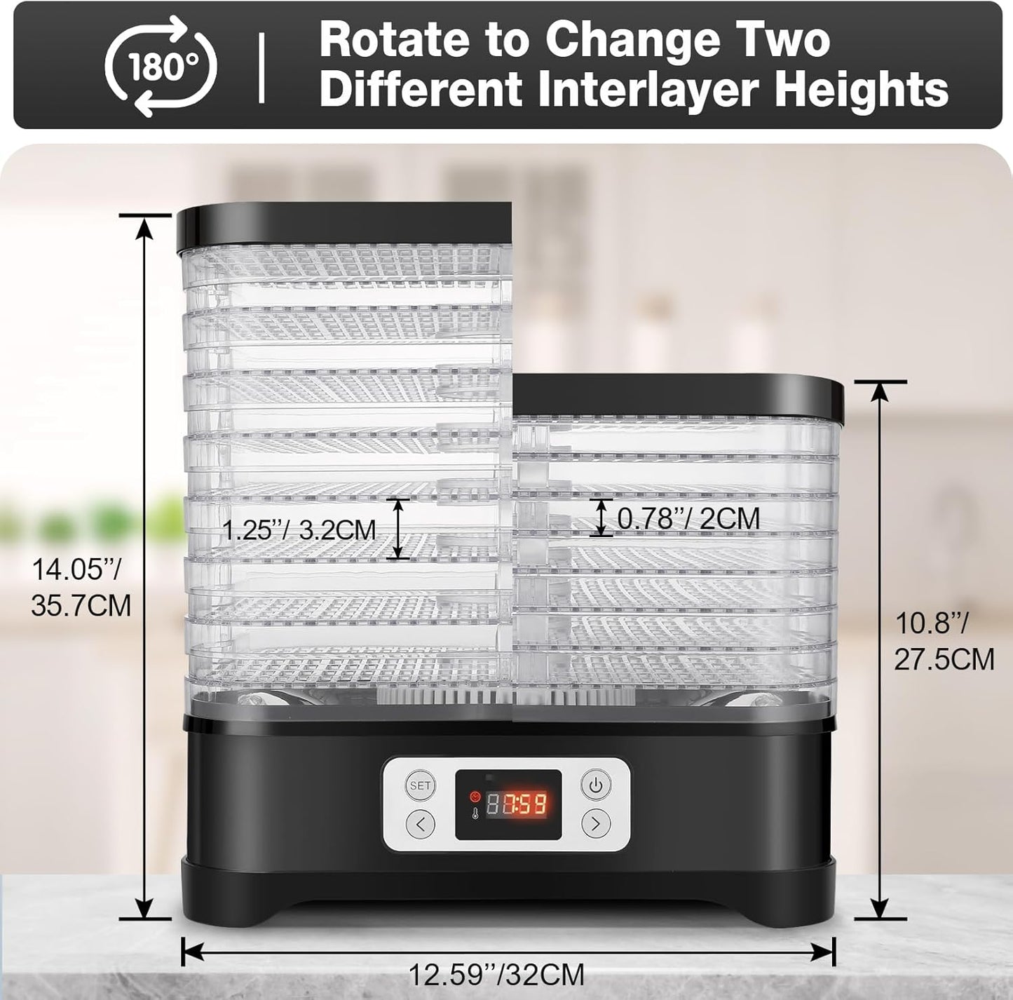 Droogautomaat roestvrij staal, 400 W, droger voor fruit, vlees en kruiden, incl. 8 x droogniveaus, droogfolie en droogrooster, dehydrator met temperatuurregelaar 35-70 °C