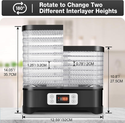 Droogautomaat roestvrij staal, 400 W, droger voor fruit, vlees en kruiden, incl. 8 x droogniveaus, droogfolie en droogrooster, dehydrator met temperatuurregelaar 35-70 °C