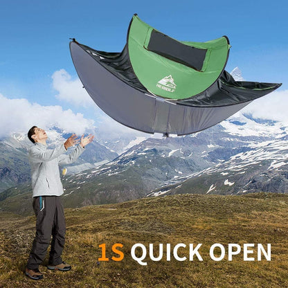 HEWOLF Pop-up tent voor 2-4 personen, campingtent met voortent, automatisch, ultralichte familietent, secondentent, zonwering, cabana-tent voor outdoor, camping, festival, groot legergroen