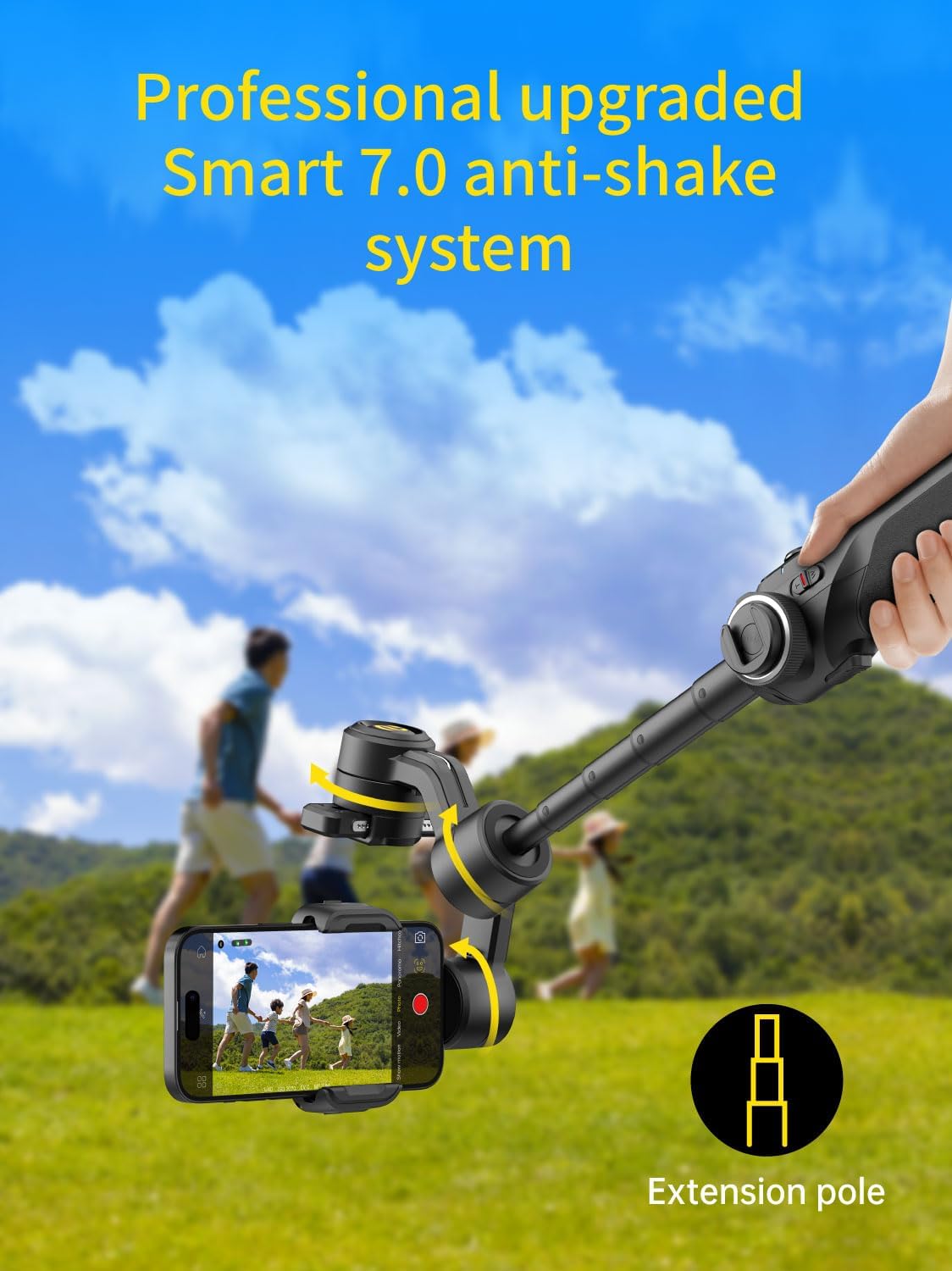 AOCHUAN Gimbal Stabilizer voor smartphone, 3-assige industriestandaard gimbals w/360 ° rotatie, telefoonstabilisator ingebouwde verlengstang, professionele gimbal w/vullicht voor iPhone/Android-Smart