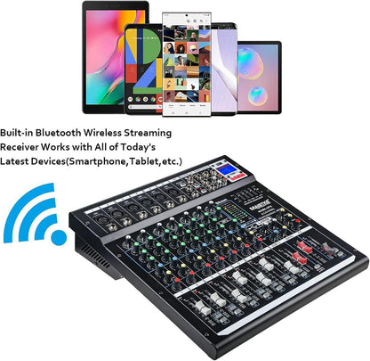Mixer 8-Kanaals – Audio Mixer – Mengpaneel – DJ Mengpaneel – Mengtafel – Bluetooth en USB – 48V Fantoomvoeding