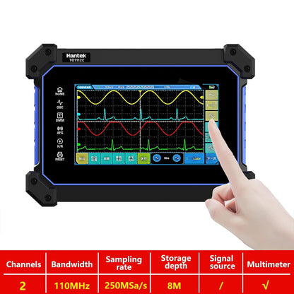 Multifunctionele oscilloscoop – Digitale oscilloscoop – Multimeter – Functiegenerator – Gegevensrecorder – 2-Kanaals 110 MHz – 7 Inch Touchscreen – Ingebouwde Accu