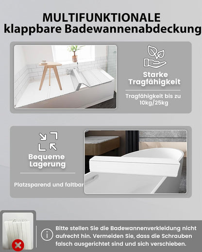 Badkuipafdekking Wit – Badhoes – Baddeksel – Afdekplaat – Isolatieplaat – 75 x 180 cm – 12 mm PVC, Tot 10 kg Belastbaar