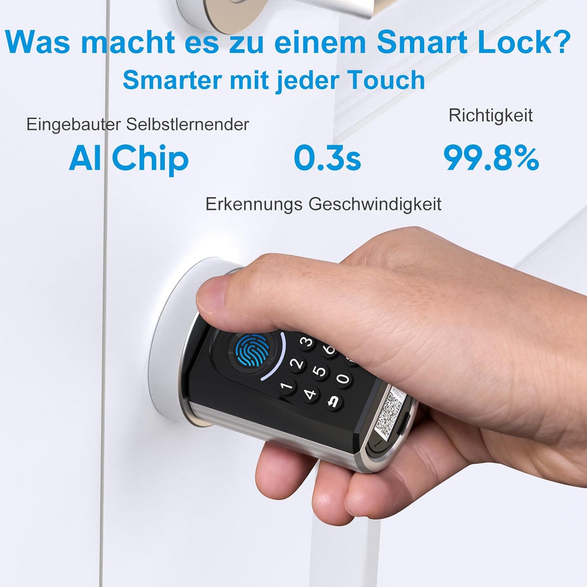 WELOCK ToucA51 Deurslot, vingerafdruk, pascode, vingerafdrukslot, voor huisdeur, met RFID-kaart-app, elektronische cijfercode, deurslot, verstelbare sluitcilinder voor 30-70 mm deur