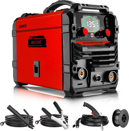 Laselektrode Inverter Stick/Lift MIG: DEKO 220V 135Amp MIG/Lift TIG/Stick 3-in-1 Lasapparaat IGBT Inverter Draagbare set voor huiseigenaren en doe-het-zelvers