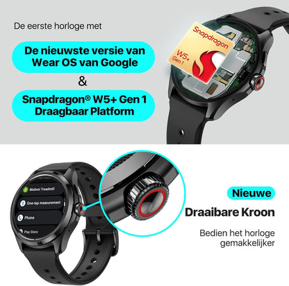 TicwatchPro 5 Android Smartwatch voor heren Snapdragon W5+ Gen 1 Platform Wear OS Smart Watch 80 uur batterijduur Gezondheid Fitness Tracking Ingebouwde GPS 5ATM Waterbestendigheid Kompas Eén maat