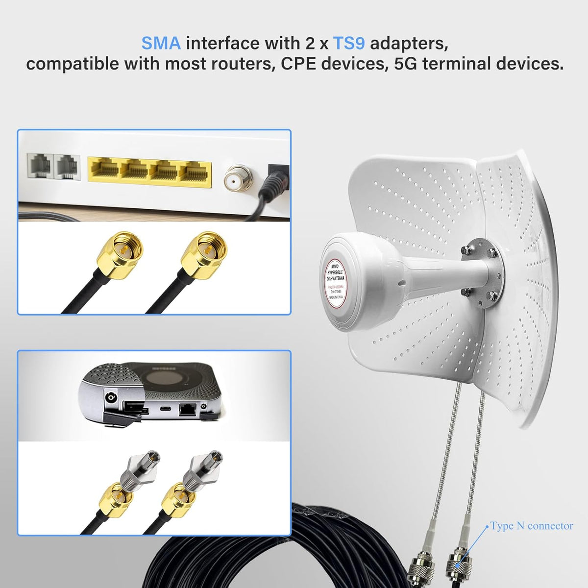 4G LET 5G antenne, outdoor, dual polarisatie, directionele antenne, 600-6000 MHz, tot 22 DBI-versterking, compatibel, richtantenne, router, externe antenne, MIMO SMA, 2 x TS9 antenne, 2 x 10