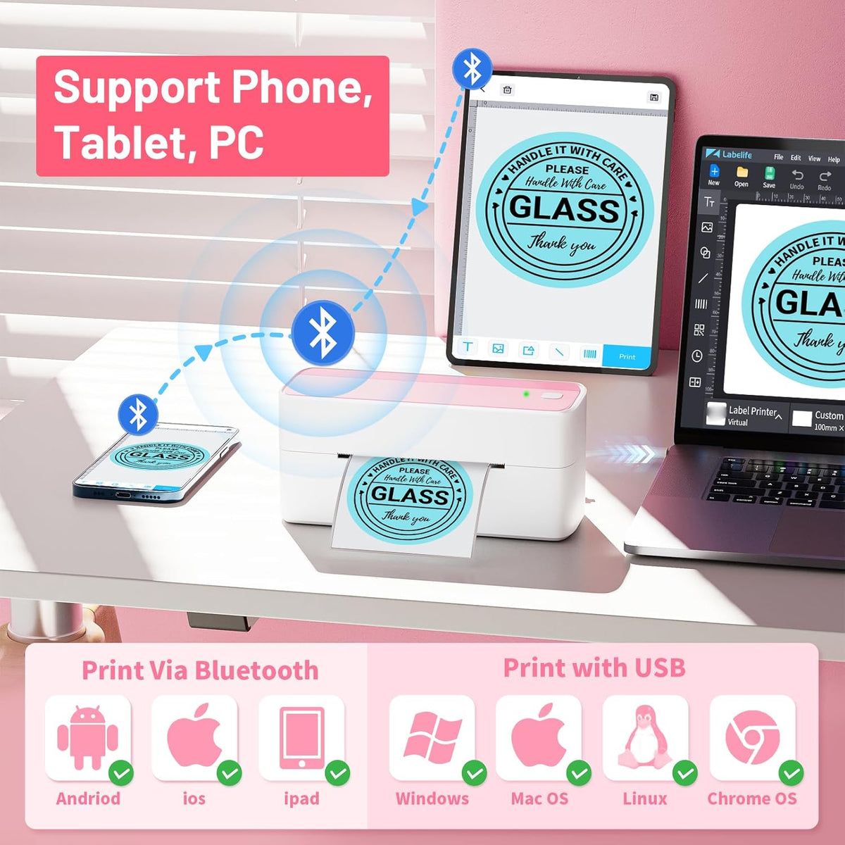 Phomemo Bluetooth thermische labelprinter voor verzendlabel, draadloze verzendlabelprinter, compatibel met iOS, Android, PAD en pc, veel gebruikt voor Amazon, Ebay, Shopify, TikTok, Etsy, USPS, FedEx,