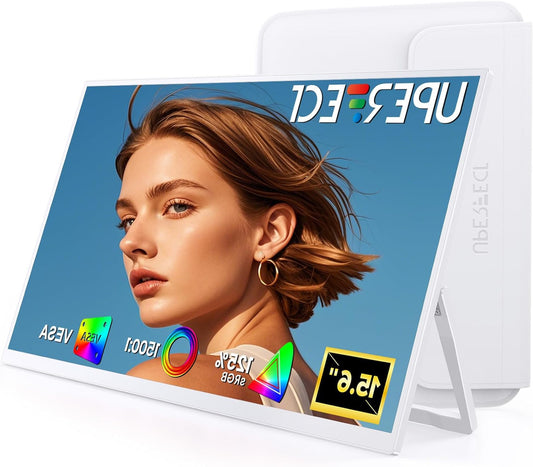 UPERFECT Portable Monitor 15.6" 125% sRGB FHD HDR Design with Integrated Gtandaard & VESA compatible, Ultra Slim – External Second Screen for Laptop/PC/Smartphone/Game Consoles – White - QUORE