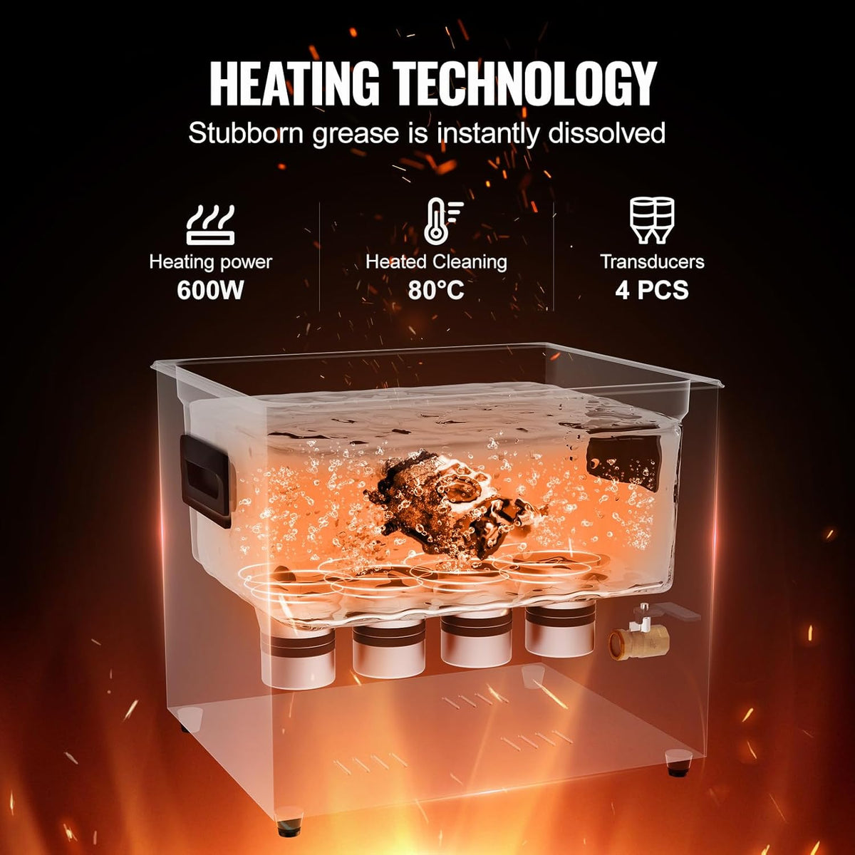 VEVOR Digitale ultrasone reiniger, 10 l, 240 W, met zachte modus en verbeterde degasatie, industriële ultrasone reiniger 40 kHz met timerverwarming voor containers, sieraden