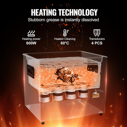 VEVOR Digitale ultrasone reiniger, 10 l, 240 W, met zachte modus en verbeterde degasatie, industriële ultrasone reiniger 40 kHz met timerverwarming voor containers, sieraden