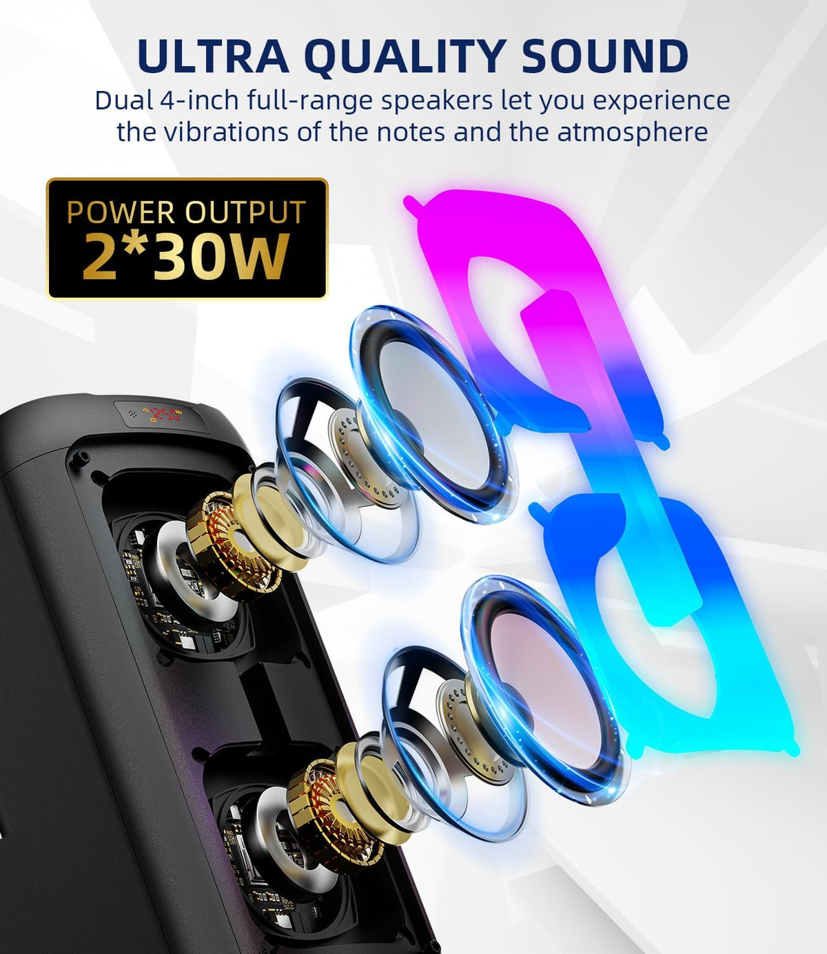 Karaokemachine voor Volwassenen – Draagbare Speaker – Bluetooth Speaker – PA-Systeem – Karaokeset – 60W Krachtig Geluid – 2 Draadloze Microfoons & RGB-Discolampen