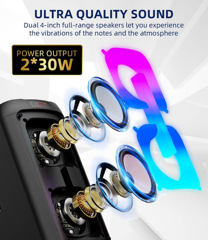 Karaokemachine voor Volwassenen – Draagbare Speaker – Bluetooth Speaker – PA-Systeem – Karaokeset – 60W Krachtig Geluid – 2 Draadloze Microfoons & RGB-Discolampen