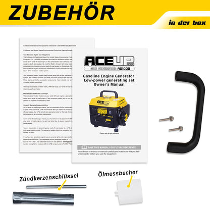 Aceup Energy 750 W stroomgenerator, benzine, draagbaar, ultralicht, met 230 V stopcontact voor camping