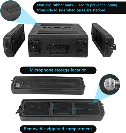 Rack Case, 19" 2U Rack Case Ondiepe Flight Cases Duurzaam HDPE Waterdichte Stofdichte 390-2U Shock Mount Rekken met Microfoon Compartimenten 19" Rackmount Flight Cases
