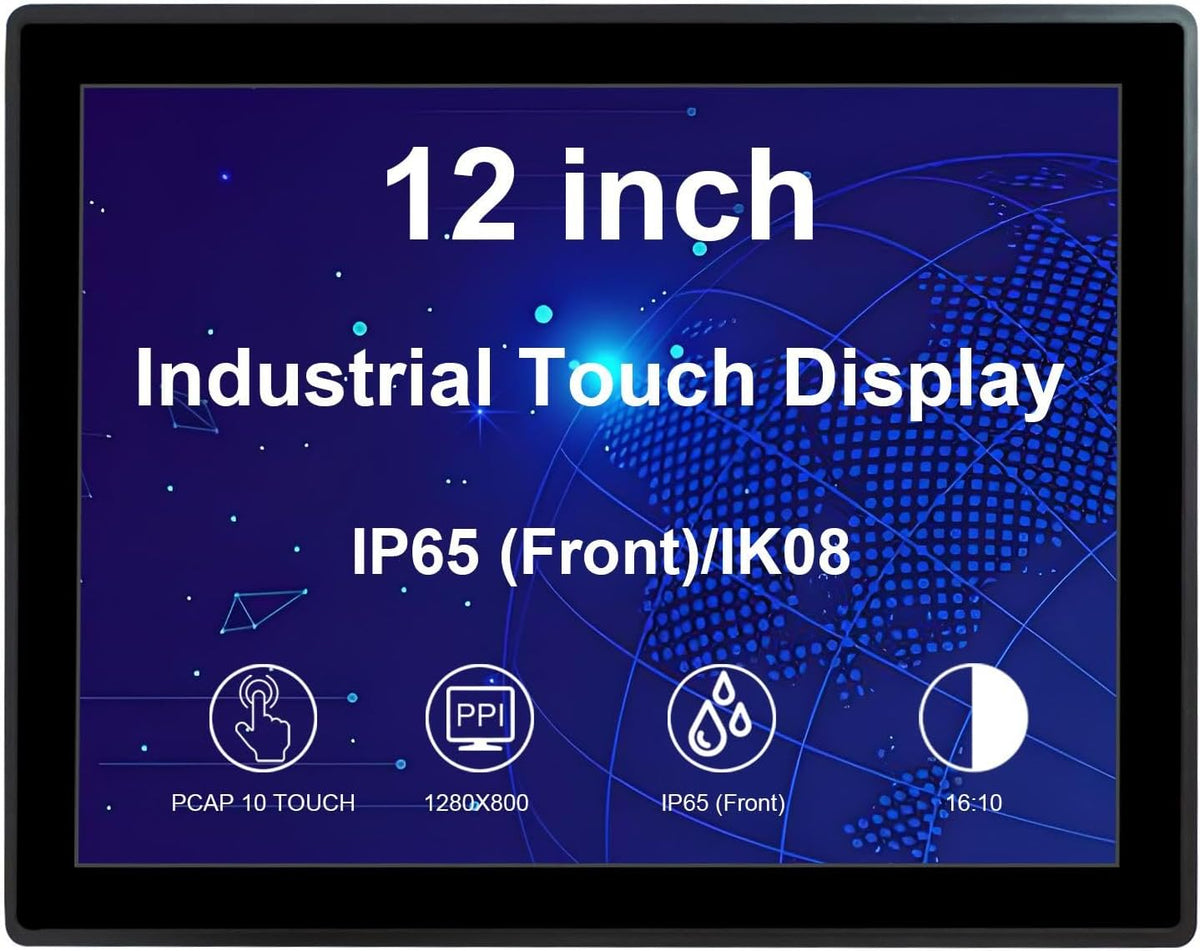 12 Inch Industriële Touchscreen-Monitor – Touchmonitor – LCD-Monitor – Industrieel Scherm – Touchscreen Display – 10-Punts Multitouch – IP65 Frontpaneel