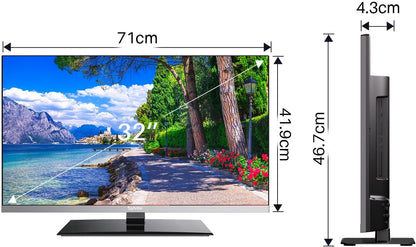SYLVOX 32 inch smart-tv voor campers, Ingebouwde dvd-speler, Android TV Sat-satellietontvanger, 12 Volt voor camper en vrachtwagen 1080P FHD, ondersteunt wifi Bluetooth, 2 HDMI en 2 USB, frameloos