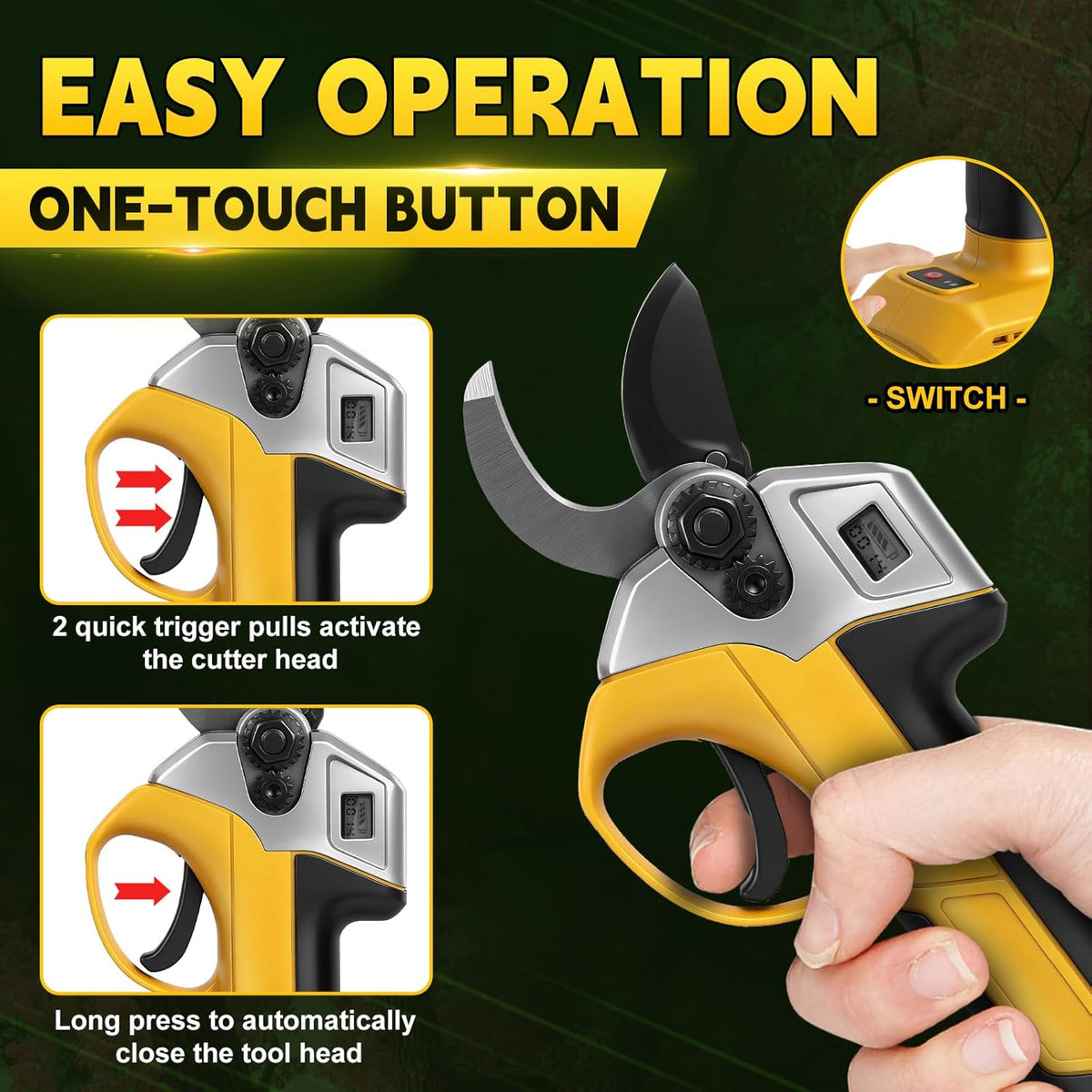 Accu-elektrische takkenschaar, snoeischaar met telescoopstang 45 mm, compatibel met Dewalt 20 V 18 V (zonder batterijen), borstelloze boomschaar, accuschaar met telescoopsteel voor het snoeien van