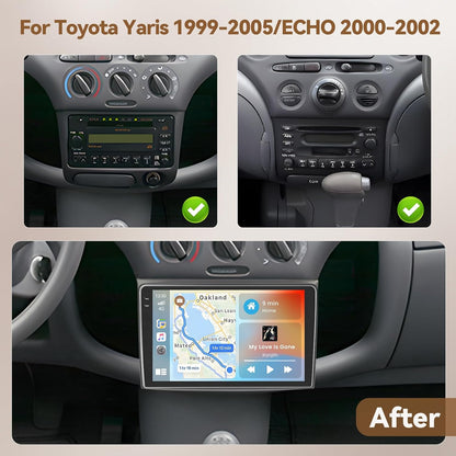 Hikity 4+64GB Android 15 autoradio voor Toyota Vitz XP10 Yaris Platz Echo 1999-2005 met draadloze CarPlay Android Auto, 9 inch touchscreen, ondersteuning voor Bluetooth/GPS/WiFi/SWC/FM/RDS + achteruit