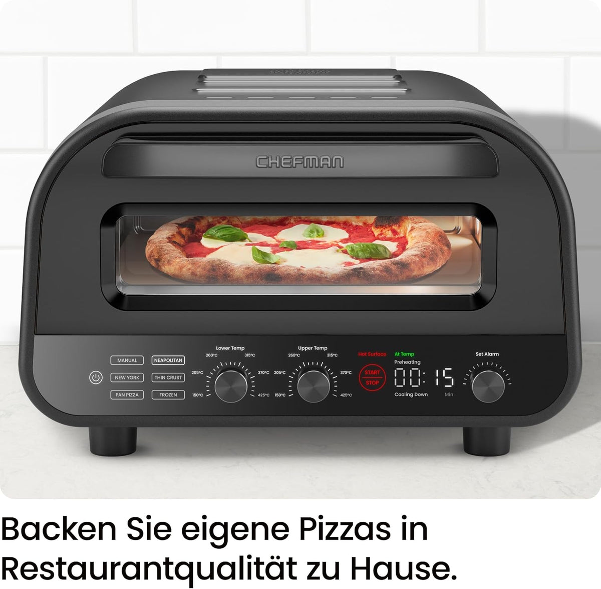 CHEFMAN Indoor & Outdoor Electric Pizza Oven, Portable Pizza Oven 30cm for Neapolitan, New Yorker, Fine Crust and Casserole, Pizza Stone and Peel Disk, Black - QUORE