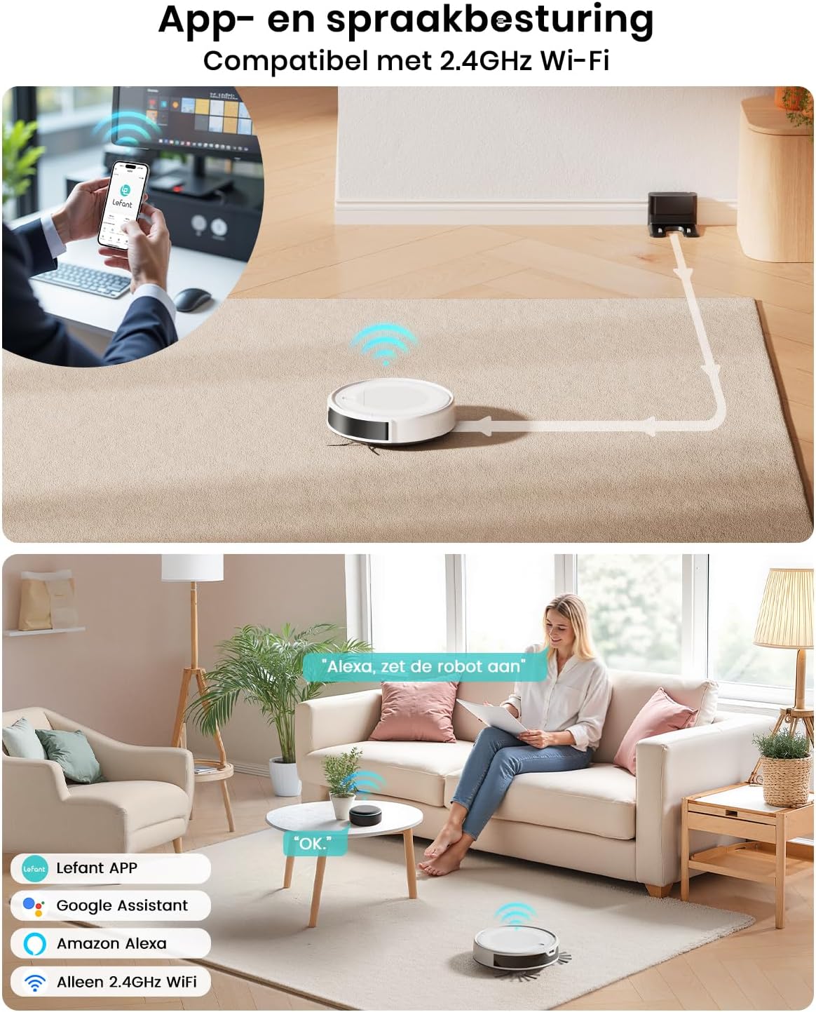 Lefant M310 Ultra Robotstofzuiger, 6000 Pa, lasernavigatie, nauwkeurige obstakelvermijding, bediening via app/Alexa, anti-klitten, ideaal voor dierenharen, haar en harde vloeren, M310 Ultra