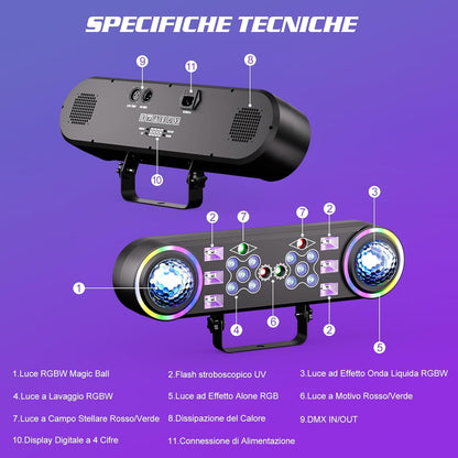 7-in-1 disco partylicht, DJ-licht, partylicht met telescoopstatief en draagtas, DJ stroboscooplicht met afstandsbediening voor Kerstmis, thuisfeest, discoparty, Halloween