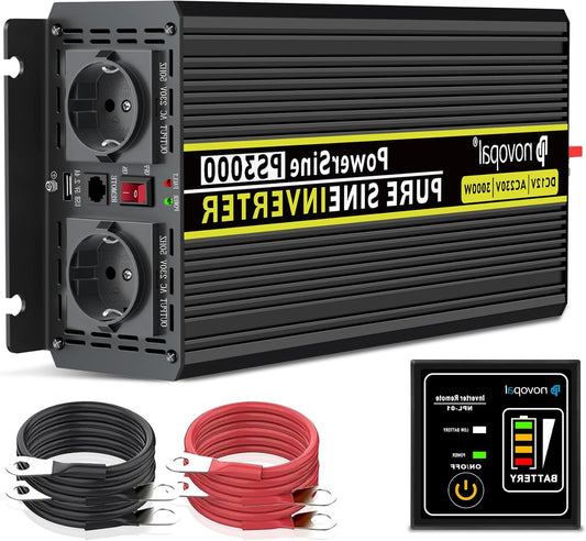Power Inverter – Omvormer – Spanningsomvormer – 12V naar 230V – DC naar AC – Pure Sinusgolf – 3000 Watt Continu Vermogen – Dual USB & Afstandsbediening - QUORE