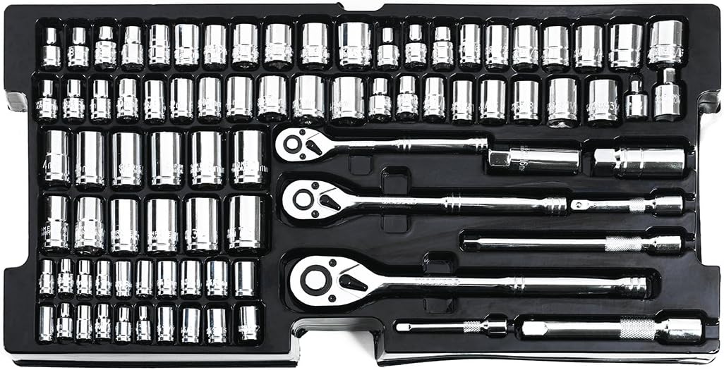 WORKPRO 408-delige mechanica gereedschapsset, CR-V hoogwaardige Home Tool Kit, 3-lade zware metalen doos