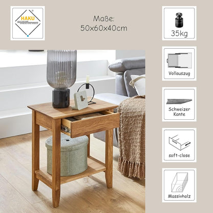 HAKU Console eiken, Massief hout - Maat: B 50 cm x H 60 cm x D 40 cm, Stijl: Traditioneel