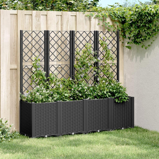 Planter with Trine Grate, Black, 160 x 40 x 140 cm, PP Plant Bed, Raised Planter for Vegetables, Flowers and Succulents, Garden Bed, Planter for Garden, Patio - QUORE