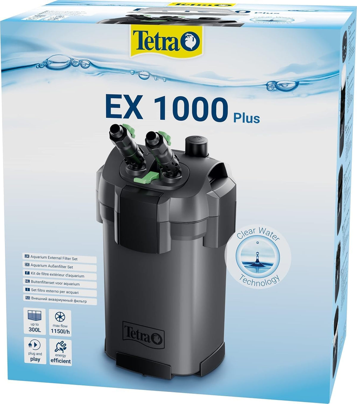 Tetra Aquarium buitenfilter EX 1000 Plus - krachtig filter voor aquaria tot 300 L, creëert kristalhelder visvriendelijk water, voor binnen