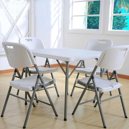 Klaptafel in hoogte verstelbaar van 122 x 60 x 50-74 cm en set met 4 klapstoelen van 51 x 45 x 85,5 cm, ideaal voor buiten