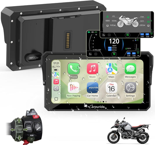 Motorfiets Scherm – Motorfiets Display – Motor GPS – Draadloos Dashboard – Touchscreen Navigatie – 7 Inch Waterdicht – Draadloze CarPlay & Android Auto