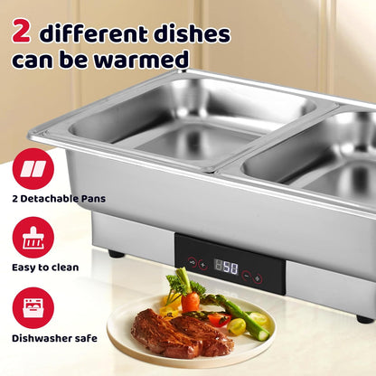 YUCHENGTECH Elektrische Chafing Dish Buffetset 9L Roestvrijstalen Chafing Dishes Voedselverwarmers met Temperatuurregeling en Doorzichtig Roldeksel voor Catering, Bruiloften, Restaurants