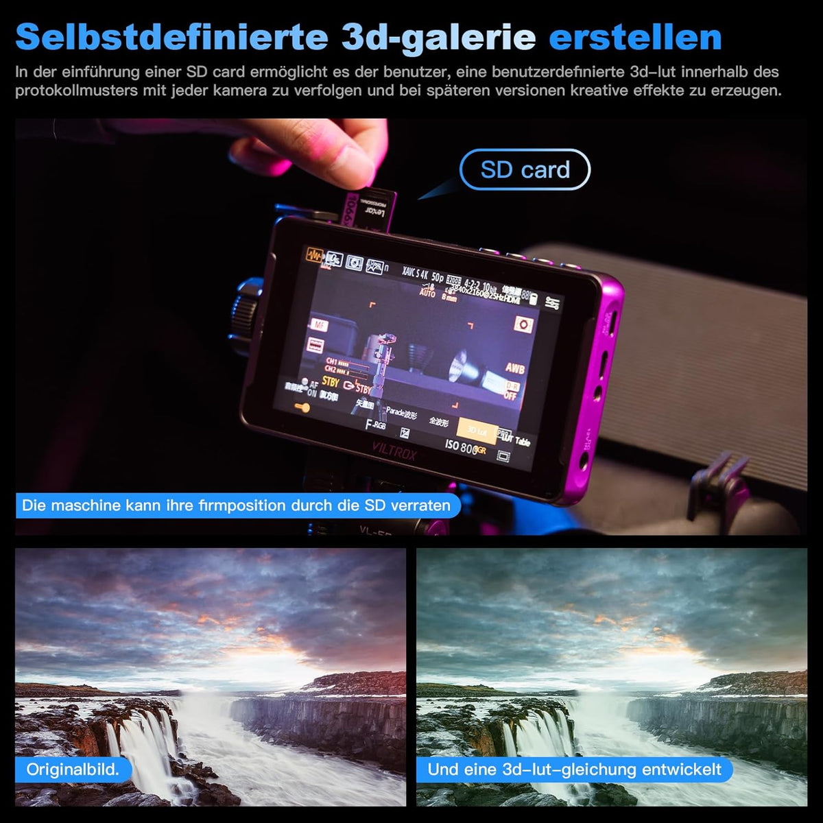 Camera Field Monitor – Cameramonitor – Videomonitor – Veldmonitor – HDMI-Monitor – 5,5 Inch Met Accu En Zonnekap – 1200 Nits Helderheid – 4K HDMI In/Out