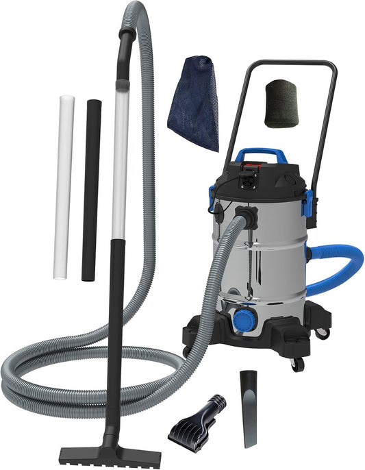 AquaForte Vijverstofzuiger Pro 1200 Watt, Voorzien van een Dompelpomp, 2,5 Meter diepte Tank volume 35 Liter, Kabellengte 4 Meter, Afsluitbare Voorfilterzak, Incl. toebehoren