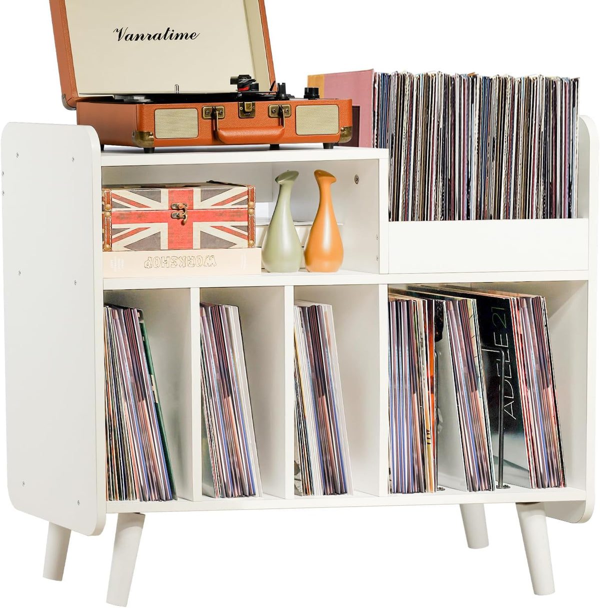Platenspelerstandaard – Draaitafelkast – Vinylkast – Platenkast – LP Opbergkast – Wit – Tot 350 Platen – Stevig 1,5 Cm Dik Hout