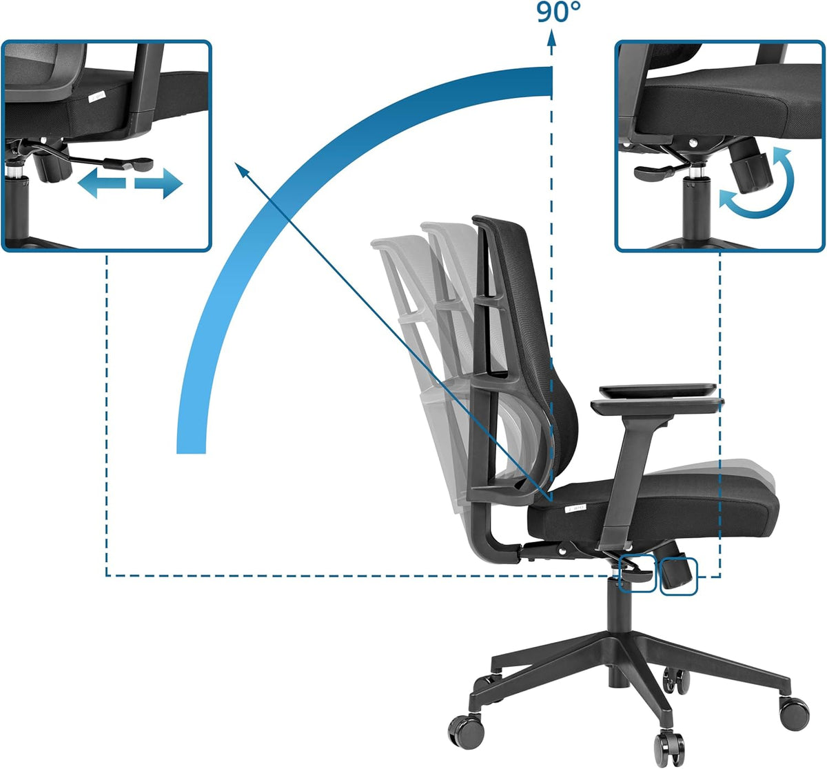 hjh OFFICE 810025 professionele bureaustoel Spinio stof zwart kantoor draaistoel met netrug, rugleuning in hoogte verstelbaar