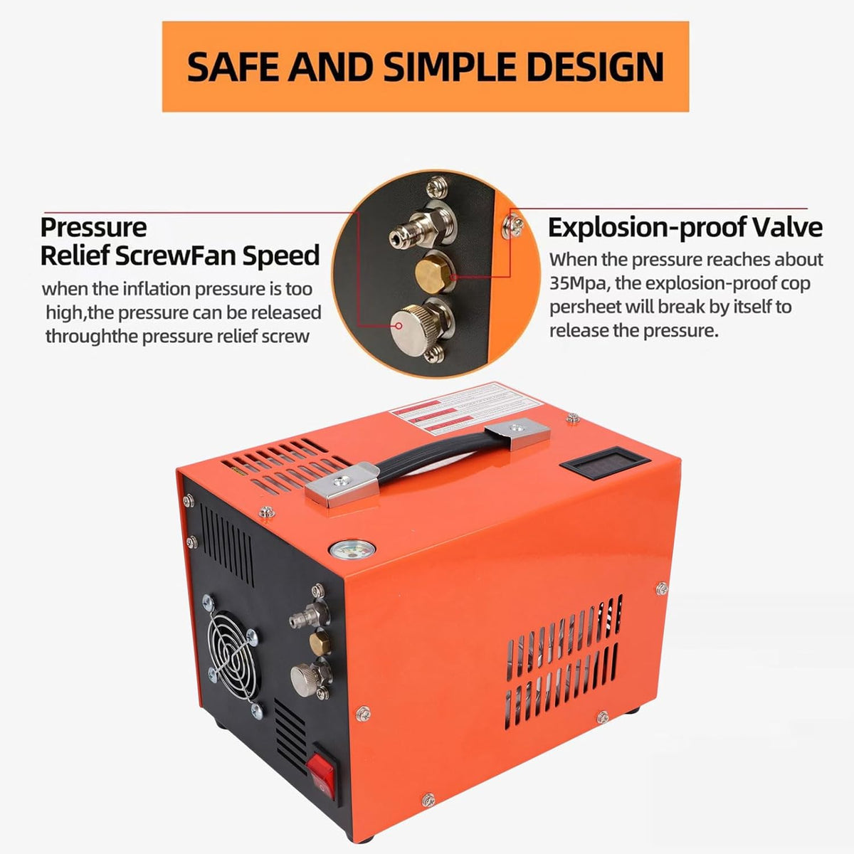 SEAFRONT PCP -luchtcompressor 4500psi Hoge Drukluchtpomp met Realtime Temperatuurdisplay Ingebouwd in Transformator voor Buiteninflatie (EU -plug 220V)