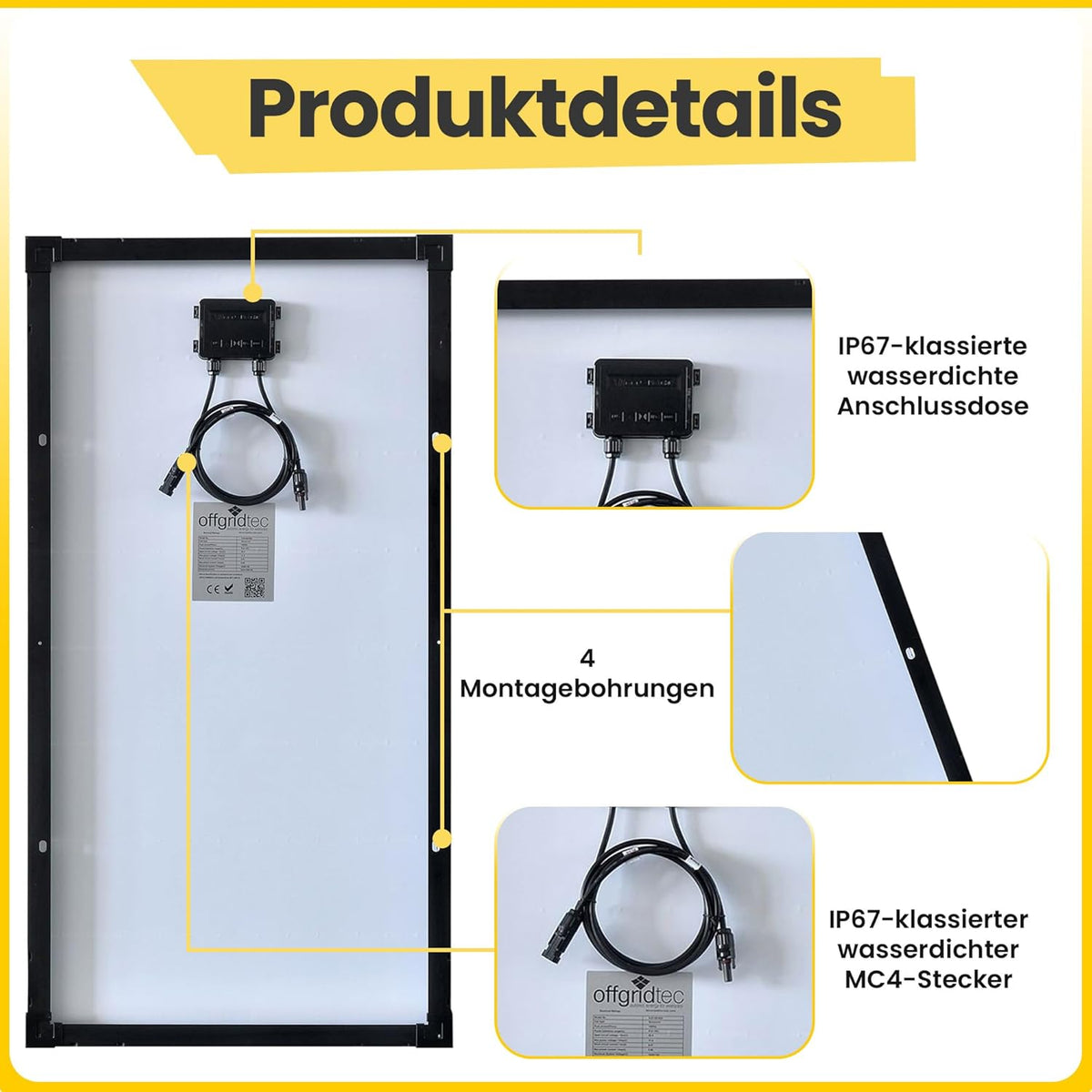 Offgridtec© SPR-Ultra 120W 12V hoog vermogen zonnepaneel (Back-Contact, zwart-frame)