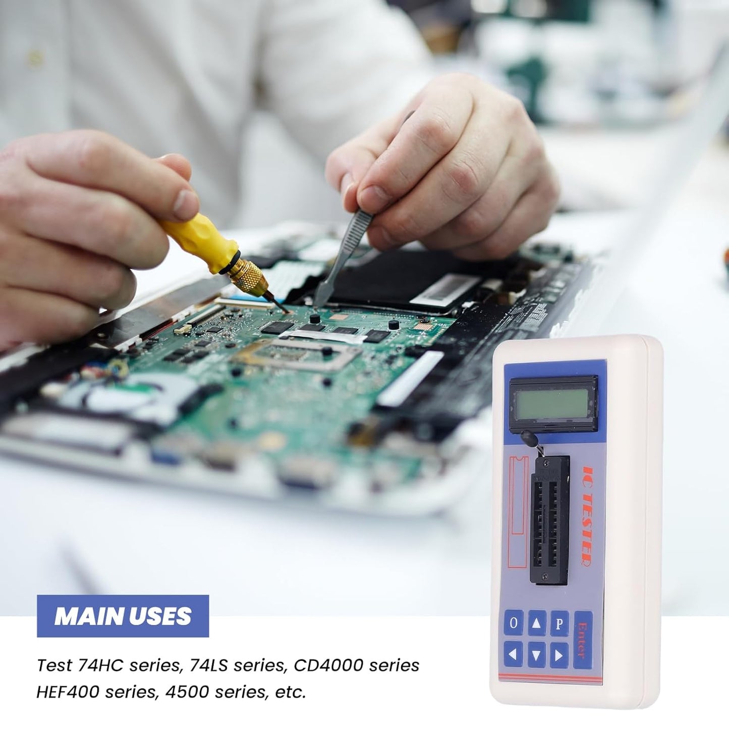 TSH‑06F Geïntegreerde Circuittester, IC-transistormeter Met 5V 3,3V AUTO-modi Gebruiksvriendelijke Transistormeter Voor Micro-elektronica-ingenieurs(Met klemmen)
