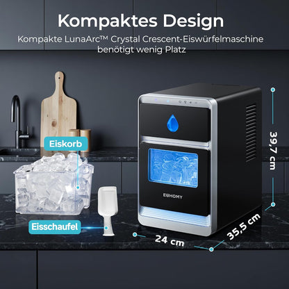 EUHOMY LunaArc Crescent IJsblokjesmachine met halve kristallen maan, 1600 stuks/dag, klaar in 12 minuten, automatische dieptereiniging, ijsblokjesmachine voor whiskey, koffie, zachte dranken