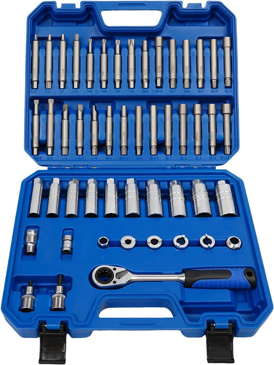 50-Piece Shock Absorber Tool Set, Professional Kit, Shock Absorber Dismantling Tools, Changer Set with Storage Box, Shock Absorber Dismantling Tool Set, Blue - QUORE