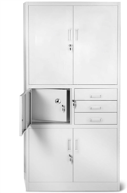 Filing Cabinet C018S II Office Cabinet Metal Cabinet Safe Box Secret Box 3 Drawers Powder Coating 185cm x 90cm x 40cm (Grey) - QUORE