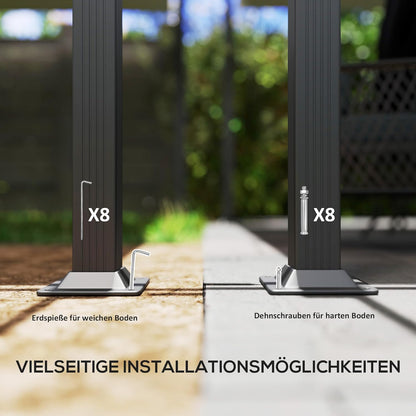 Aluminium Pergola – Tuinpaviljoen – Terrasoverkapping – Schaduwdoek – Buitenluifel – Inschuifbaar Dak – 390x390x223 cm – Roestvrijstalen 80mm Kolommen