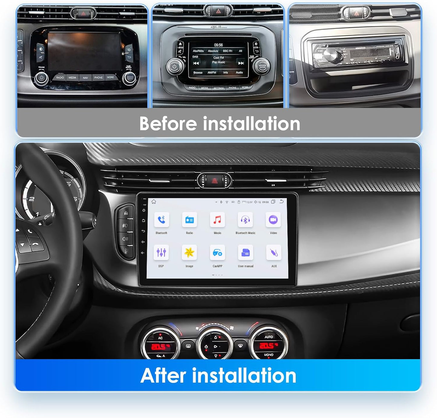 Android 13 Autoradio – Inbouwradio – Multimedia Systeem – Navigatiesysteem – Touchscreen Radio – 9 Inch QLED Scherm – Draadloze Apple CarPlay & Android Auto