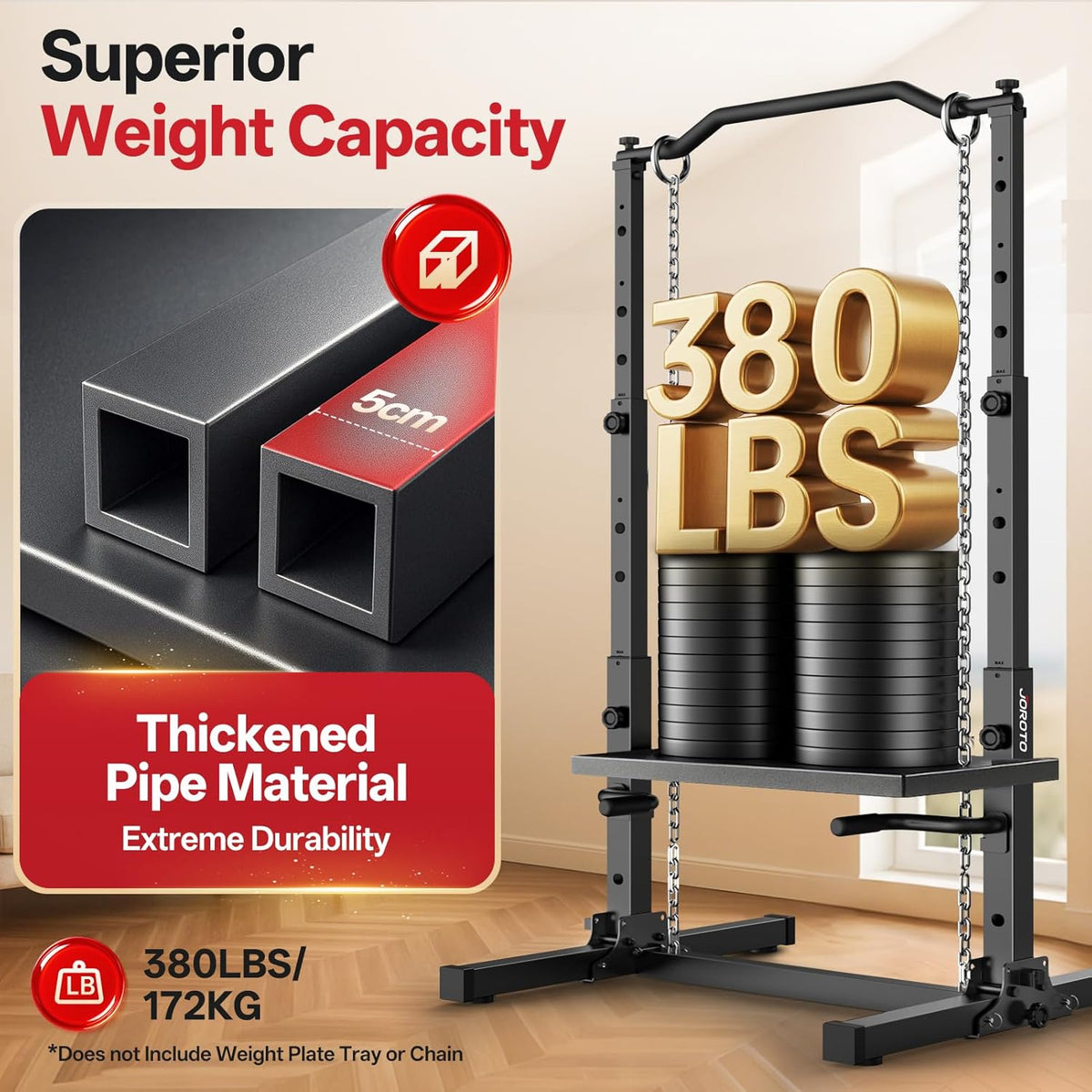 JOROTO Foldable Power Tower Dip Station, Height Adjustable Freestanding Pull-Up Station, 5 in 1 Multifunctional Home Gym Fitness Station, 172kg Load Capacity - QUORE