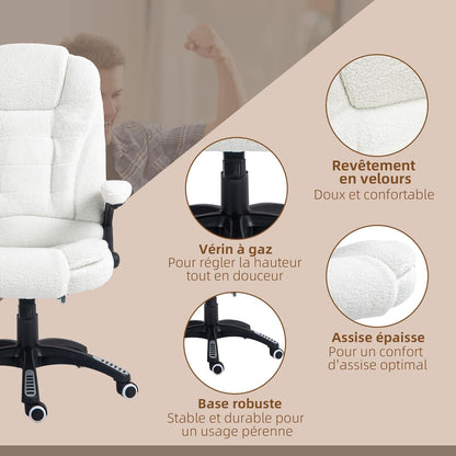 Massage- En Verwarmde Bureaustoel – Bureaustoel – Ergonomische Stoel – Kantoormeubel – Werkstoel – Verstelbare Hoogte en Rugleuning – Ingebouwde Massage- En Verwarmingsfunctie – 360° Draaibaar – Polyesterstof Wit