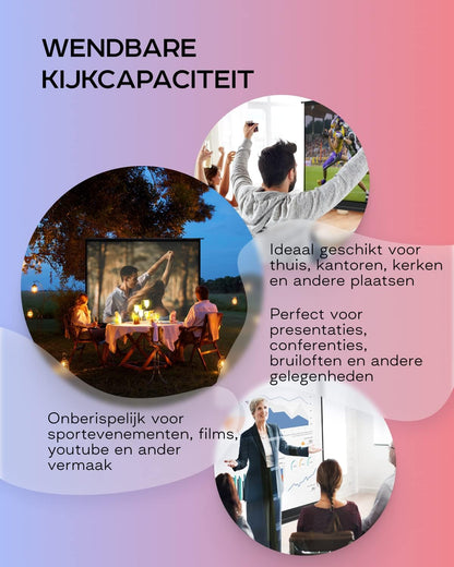 PropVue Projectiescherm met standaard, 100-120 inch (ca. 254-305 cm) projectiescherm voor binnen en buiten, voor film- of kantoorpresentatie, instelbaar van 16:9 tot 4:3, HD-premium kreukvrij statiefscherm
